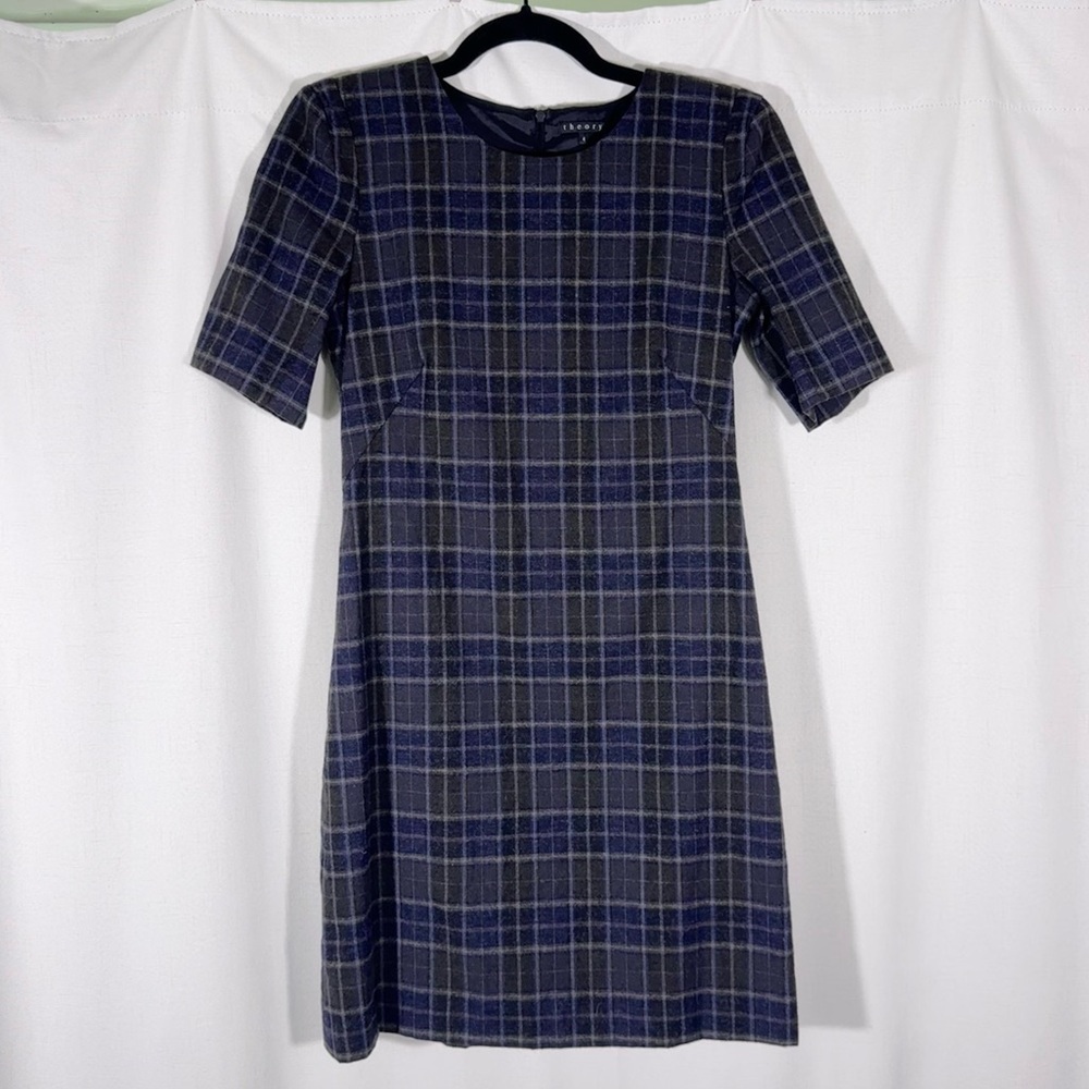 Theory Plaid Wool Blend Mini Dress
